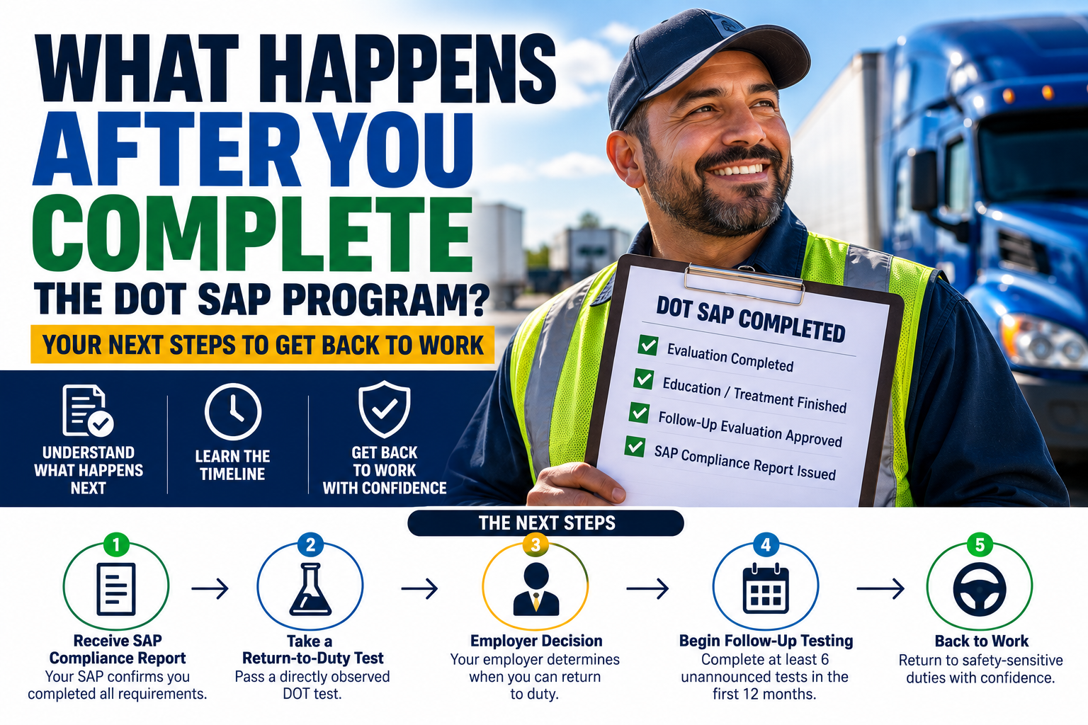 DOT employee reviewing the next steps after completing the SAP program